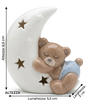 Bomboniera Statuina Orsetto Sulla Luna in Porcellana H 6,5 CM Ilary Queen - Iq3357