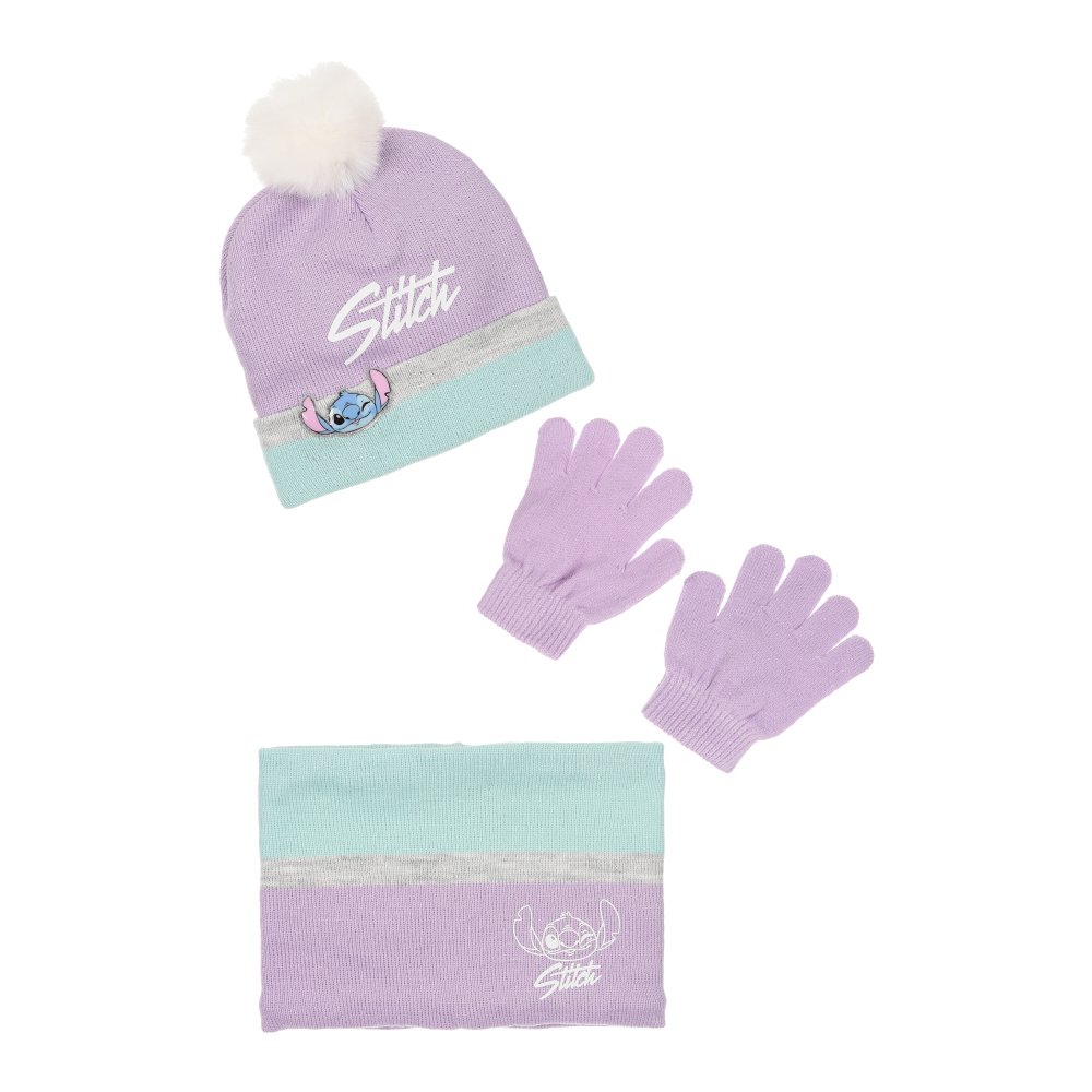 Cappello con Scaldacollo e Guanti Stitch DISNEY Accessorio Invernale per Bambine 100% Acrilico - Zh40037lilla
