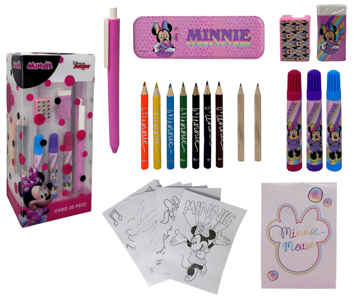 Cubo Cancelleria Minnie Mouse DISNEY Confezione 25 Pezzi Kit per Disegnare e Colorare - Min0583