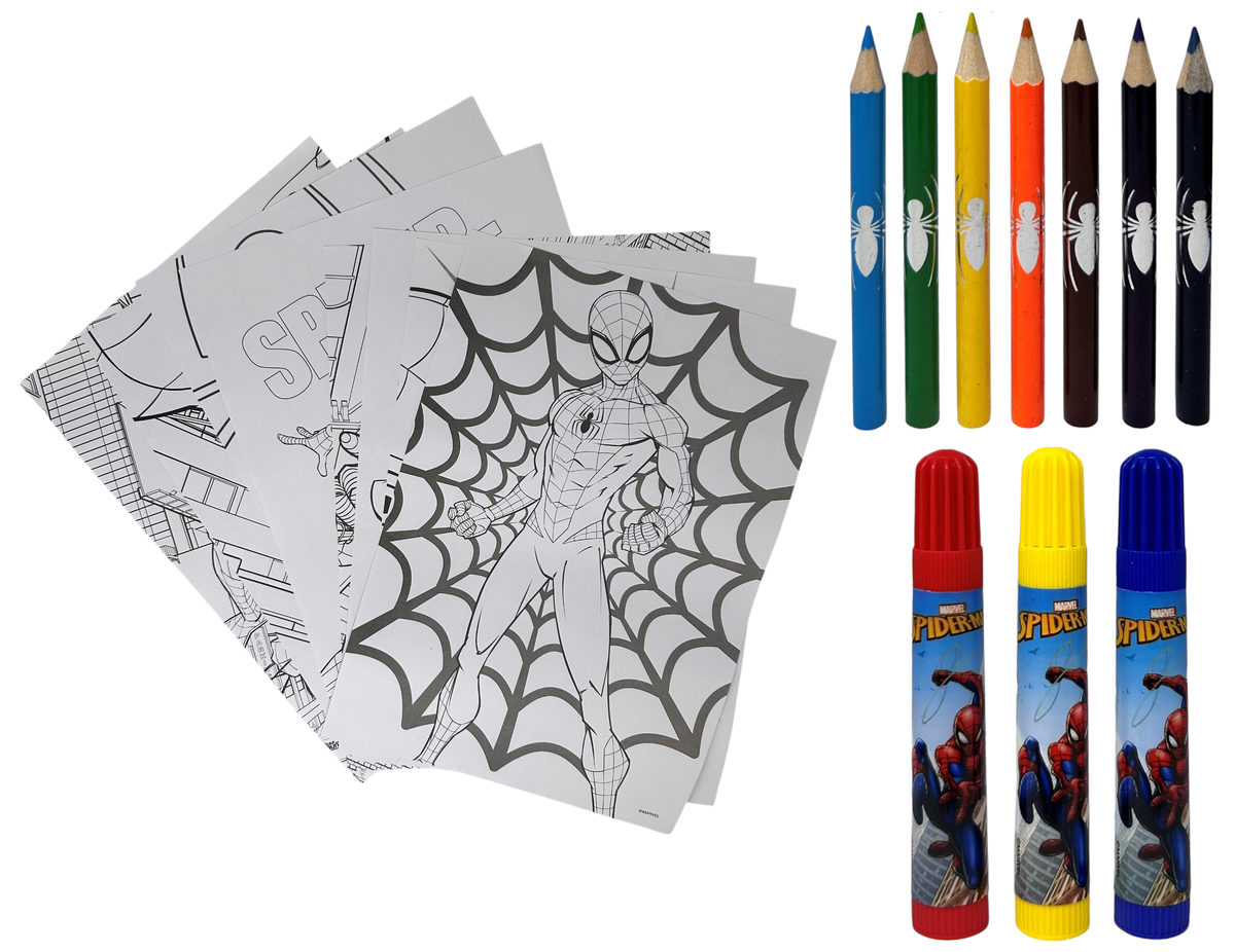 Cubo Cancelleria Spiderman MARVEL Confezione 25 Pezzi Kit per Disegnare e Colorare - Sp0583