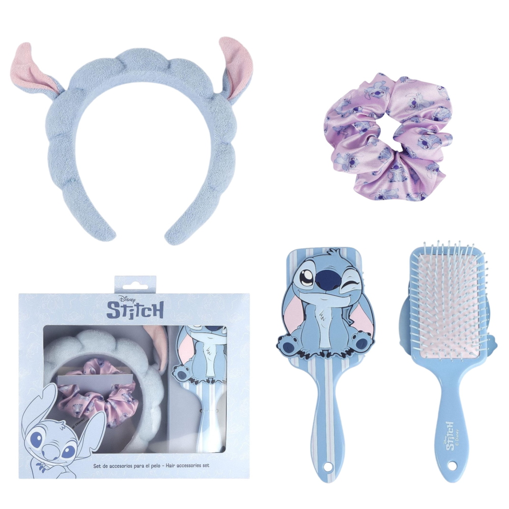 Set Accessori per la Cura Personale Stitch DISNEY Spazzola Cerchietto Scrunchie - 4116