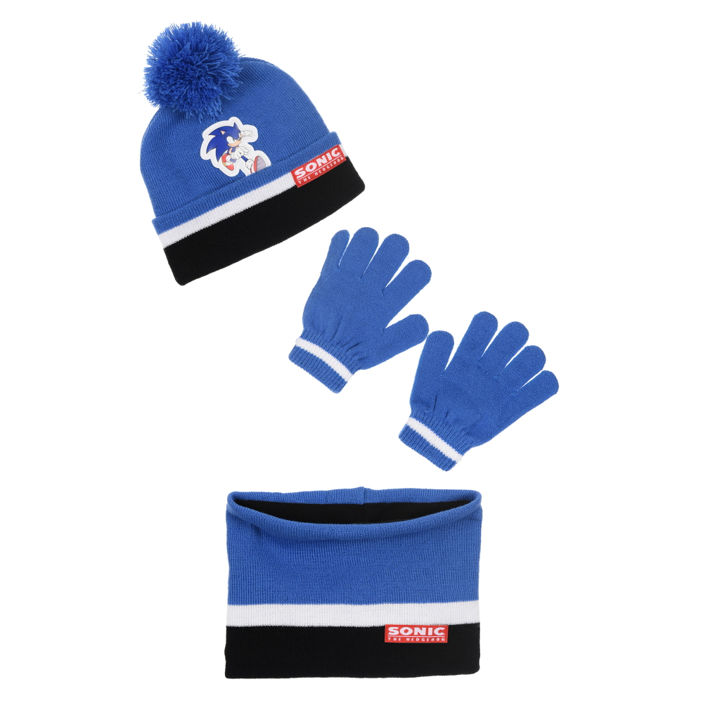 Cappello con Scaldacollo e Guanti Sonic Accessorio Invernale per Bambini 100% Acrilico - Zh40164blu