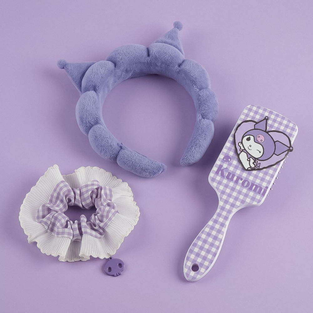 Set Accessori per la Cura Personale Kuromi Sanrio Spazzola Cerchietto Scrunchie - 4117