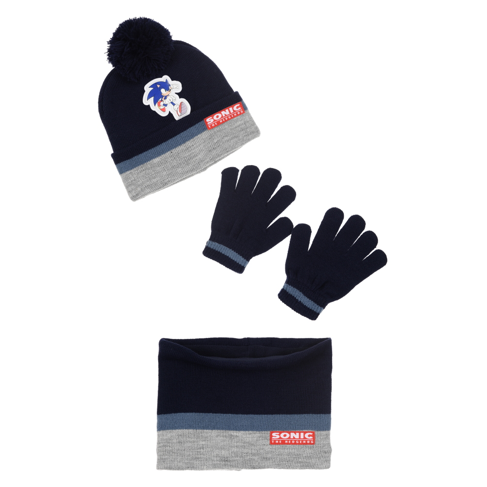 Cappello con Scaldacollo e Guanti Sonic Accessorio Invernale per Bambini 100% Acrilico - Zh40164bluscuro