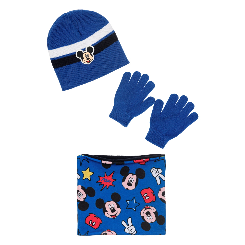 Cappello con Scaldacollo e Guanti Topolino DISNEY Accessorio Invernale per Bambini 100% Acrilico - Zh40123blu