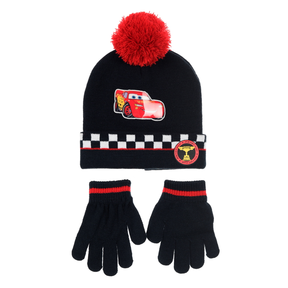 Cappello con Guanti Cars DISNEY Accessorio Invernale per Bambini 100% Acrilico - Zh40109nero