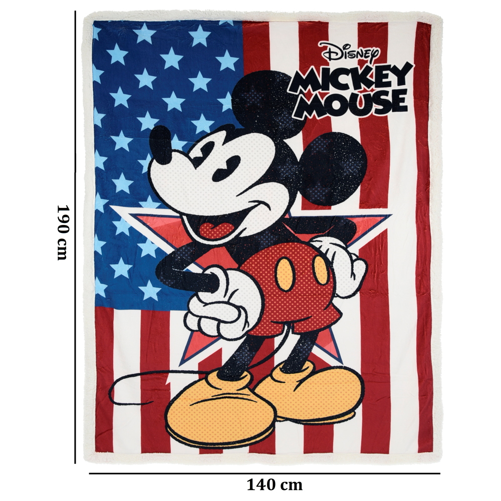 Plaid Mickey Mouse DISNEY in Sherpa Coperta in 100% Poliestere 380 Gsm 190 X 140 CM per Bambini - Zh46052