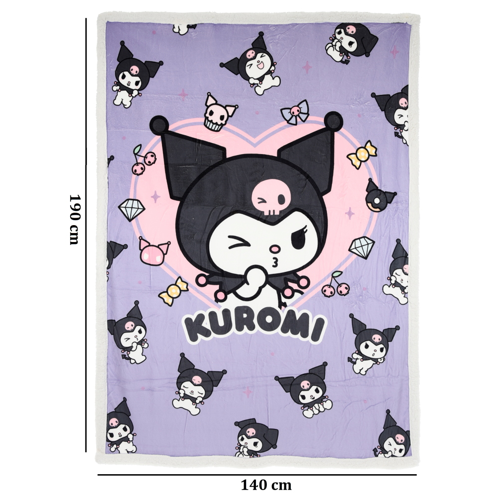 Plaid Kuromi Sanrio in Sherpa Coperta in 100% Poliestere 380 Gsm 190 X 140 CM per Bambini - Zh46054