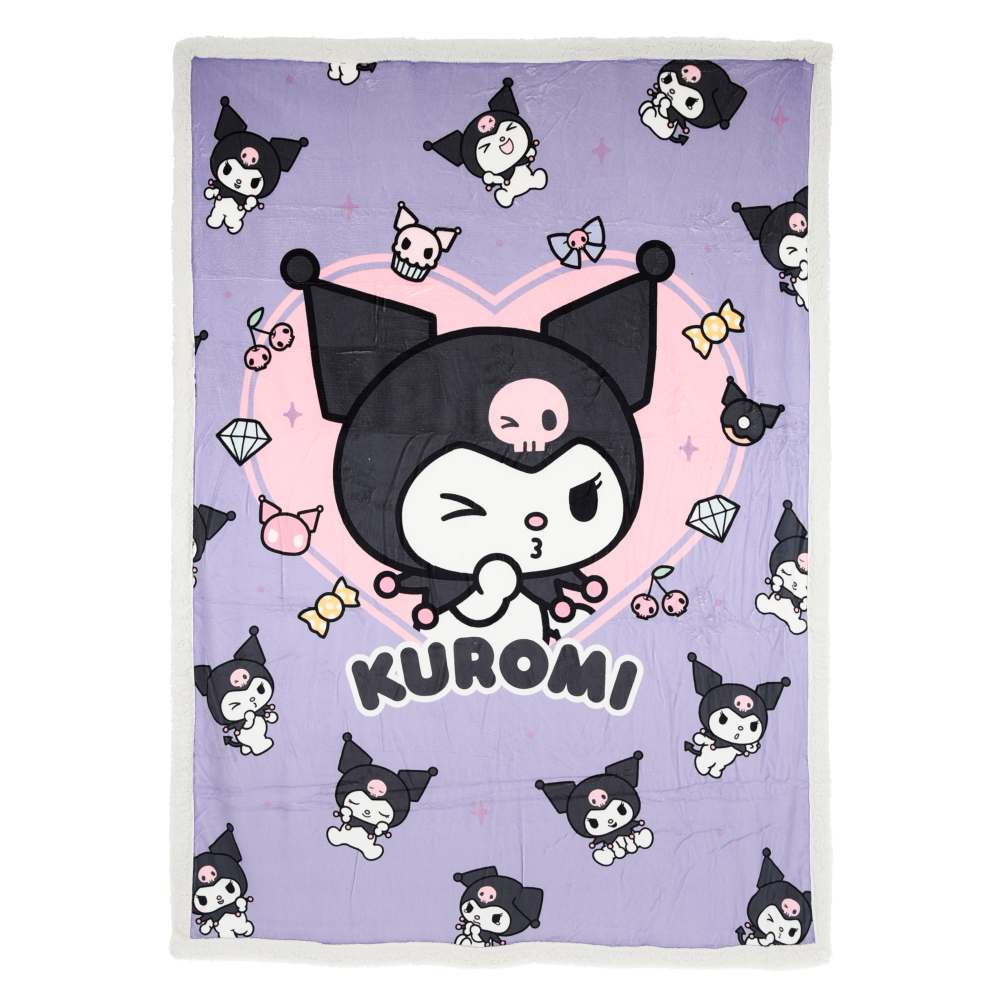 Plaid Kuromi Sanrio in Sherpa Coperta in 100% Poliestere 380 Gsm 190 X 140 CM per Bambini - Zh46054