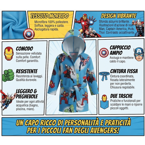Accappatoio in Microfibra 100% Poliestere Avengers MARVEL Accappatoio con Cappuccio e Cintura - X-9956