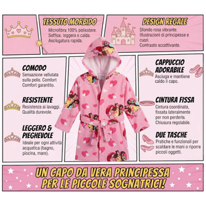 Accappatoio in Microfibra 100% Poliestere Principesse DISNEY Accappatoio con Cappuccio e Cintura - X-9964