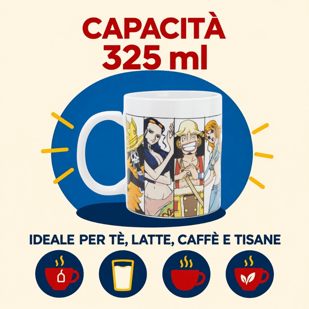 Tazza in Ceramica One Piece Ciurma Luffy Modello Mug 325 Ml in Confezione - 84480