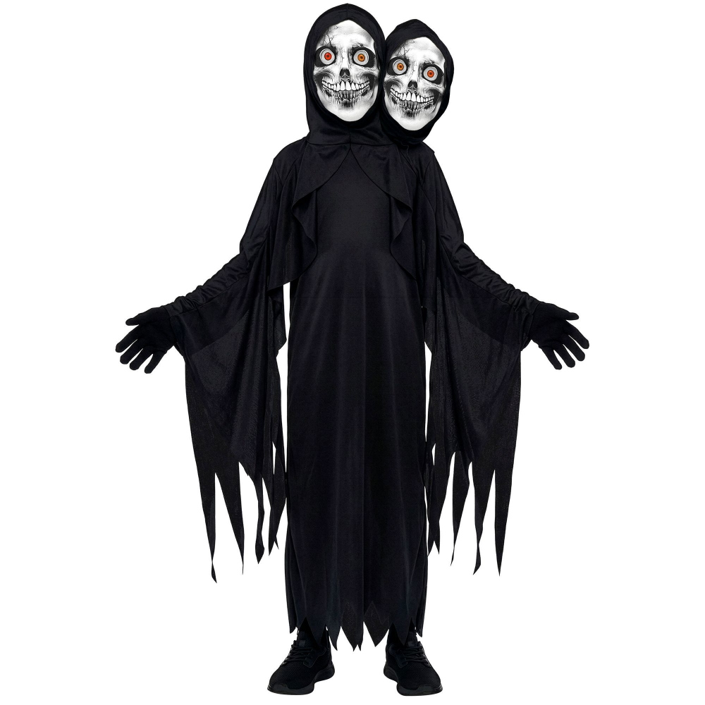 Costume Morte a Due Teste Tunica Maschere Guanti Travestimento Halloween Cosplay Triste Mietitore - 9357