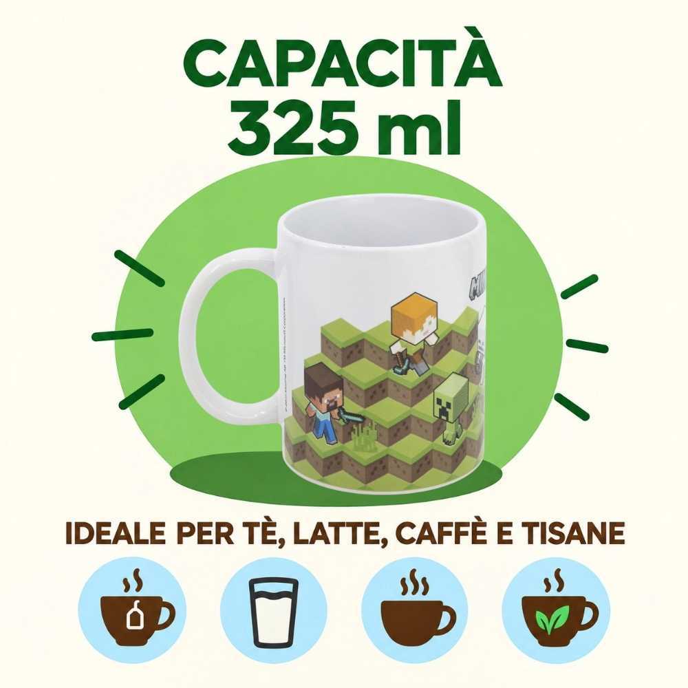 Tazza in Ceramica Minecraft Modello Mug 325 Ml in Confezione - 86004