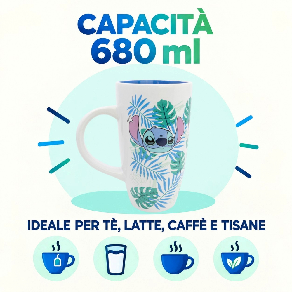 Tazza da Latte Stitch DISNEY in Ceramica Modello Mug Alta 680 Ml - 86145