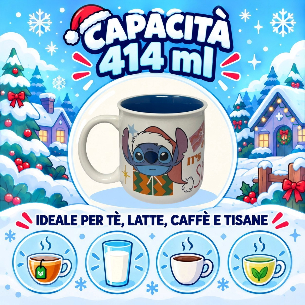 Tazza in Ceramica Stitch Natale DISNEY Modello Mug 414 Ml - 83087