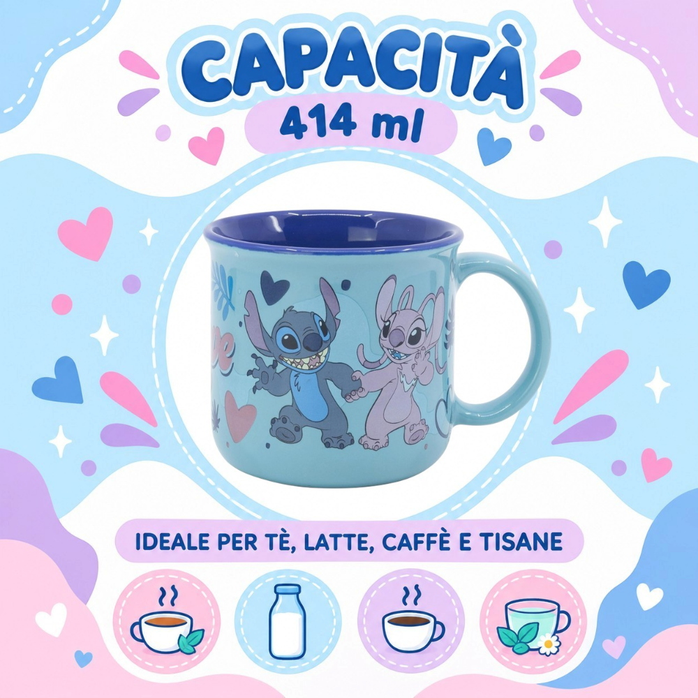 Tazza Stitch e Angel DISNEY Modello Mug Doppio Colore 355 Ml in Confezione- 83058
