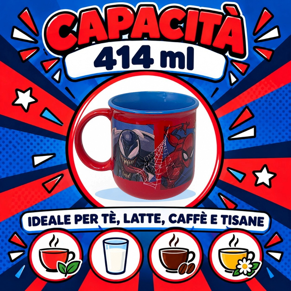 Tazza Spiderman MARVEL Modello Mug Doppio Colore 355 Ml in Confezione- 83057