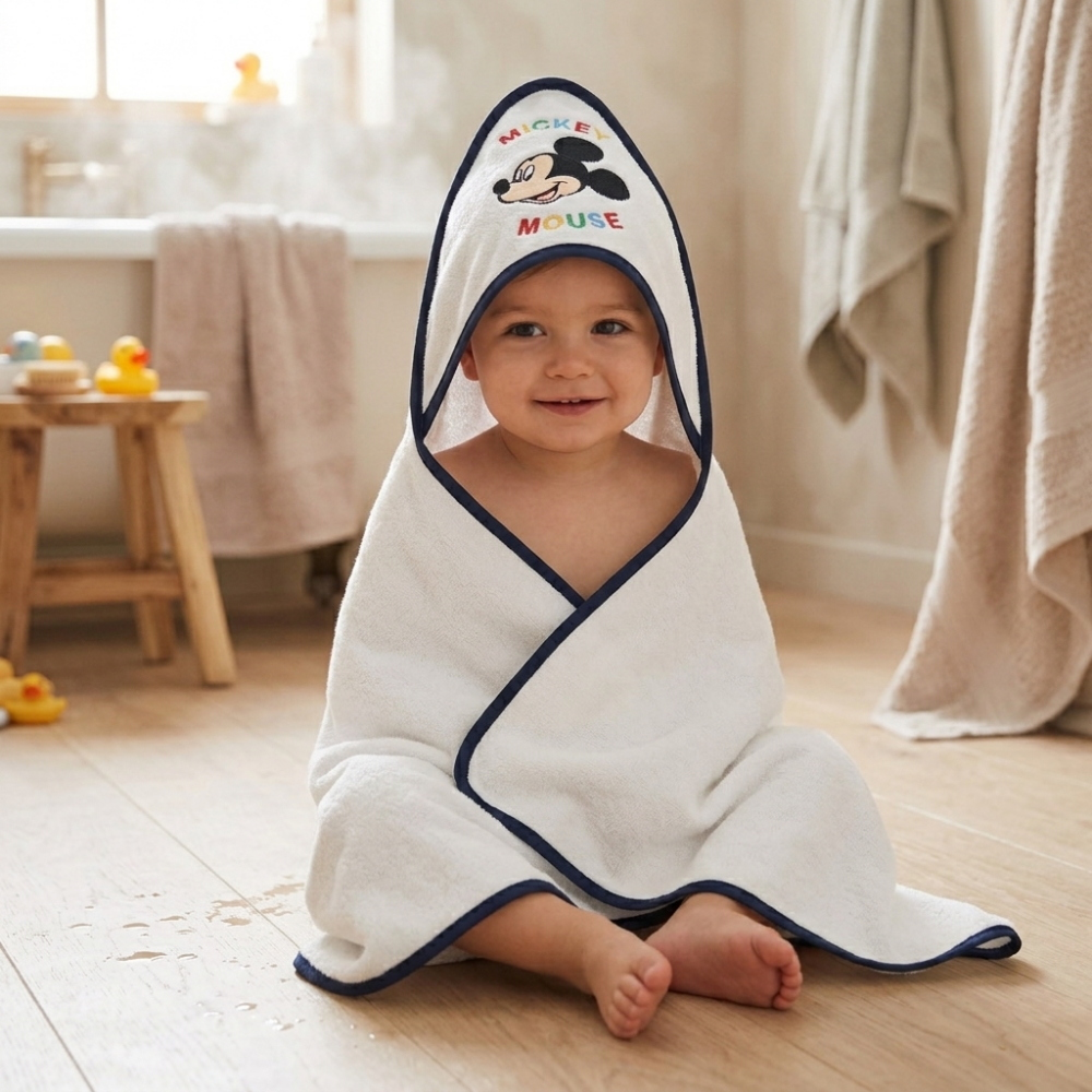 Accappatoio Triangolo Topolino Mickey Mouse DISNEY Neonato Bambino Asciugamano in Cotone - Mic1726/1