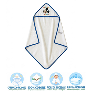 Accappatoio Triangolo Topolino Mickey Mouse DISNEY Neonato Bambino Asciugamano in Cotone - Mic1726/3