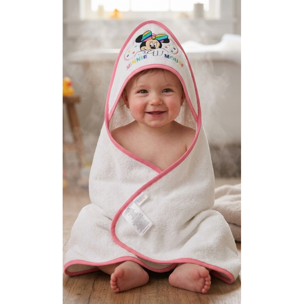 Accappatoio Triangolo Minnie Mouse DISNEY Neonato Bambina Asciugamano in Cotone - Min1727/1
