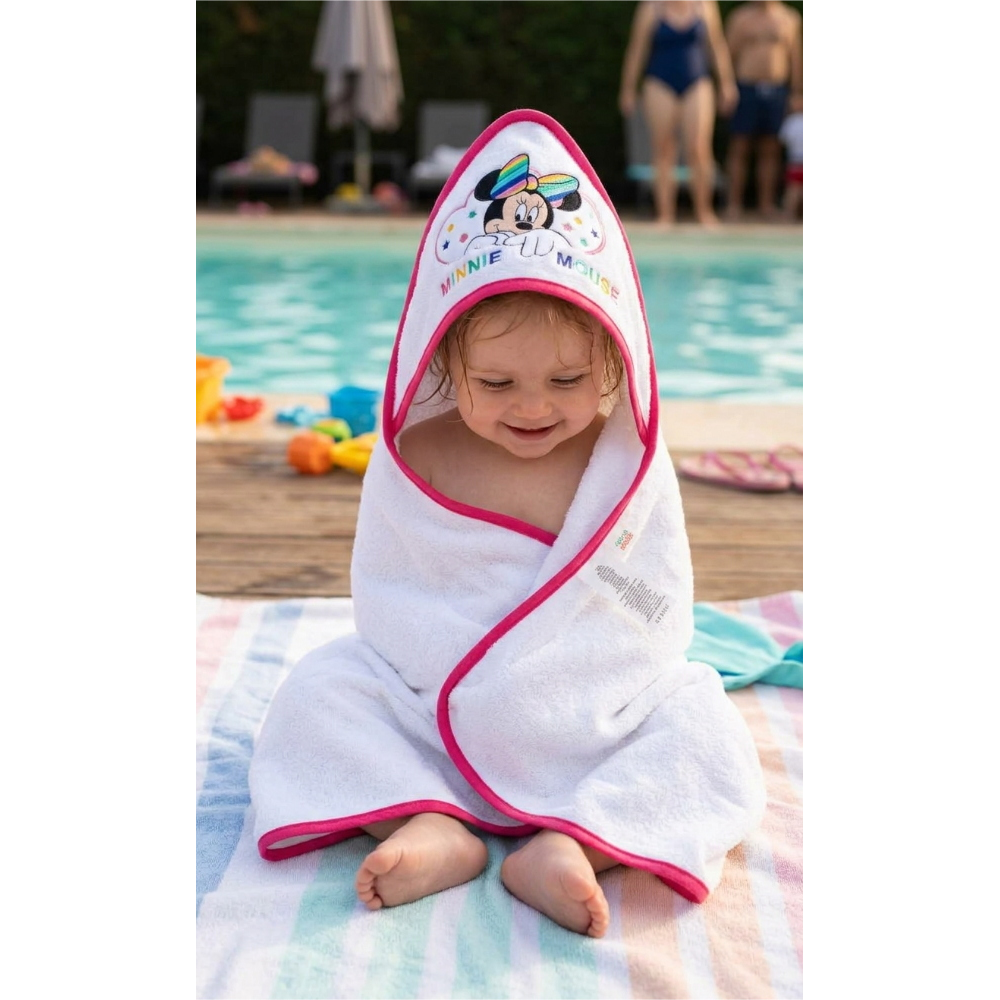 Accappatoio Triangolo Minnie Mouse DISNEY Neonato Bambina Asciugamano in Cotone - Min1727/2