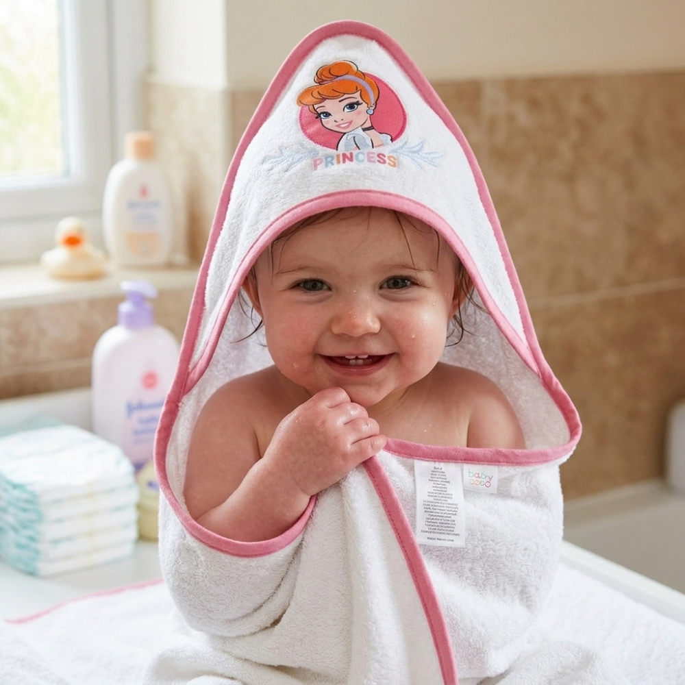 Accappatoio Triangolo Cenerentola Principesse DISNEY Neonata Bambina Asciugamano in Cotone - Pri1633rosa