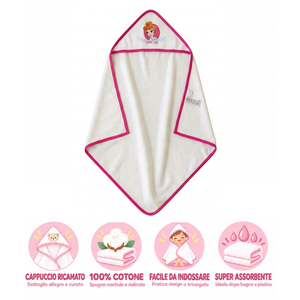 Accappatoio Triangolo Cenerentola Principesse DISNEY Neonata Bambina Asciugamano in Cotone - Pri1633rosascuro