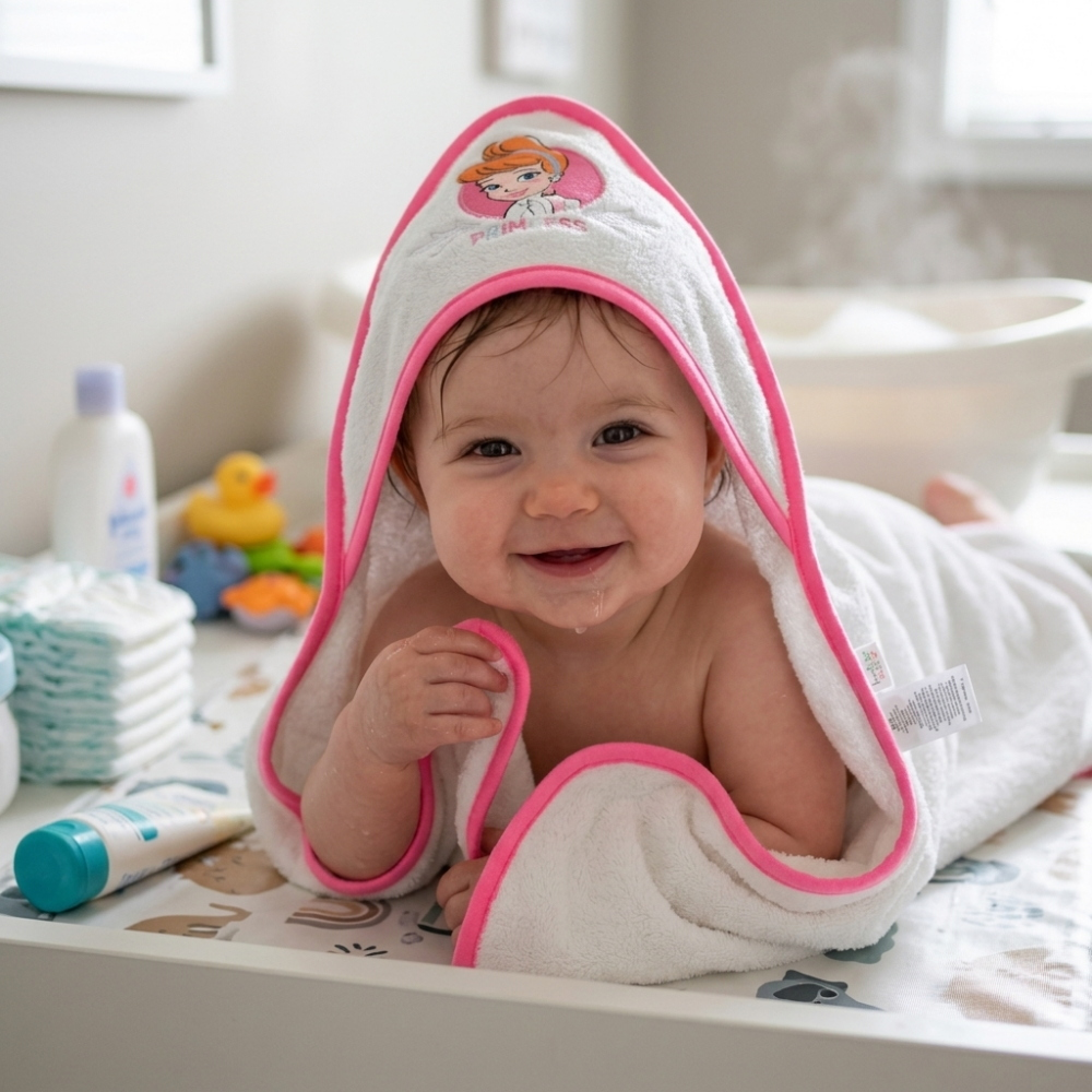 Accappatoio Triangolo Cenerentola Principesse DISNEY Neonata Bambina Asciugamano in Cotone - Pri1633fucsia