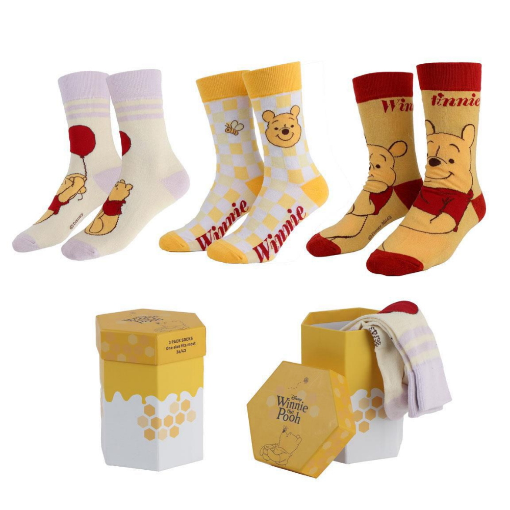 Calzini per Adulti Winnie the Pooh 3 Paia in Misto Cotone in Confezione Regalo T.u. 36/43 - 3826