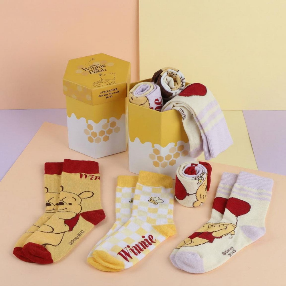Calzini per Adulti Winnie the Pooh 3 Paia in Misto Cotone in Confezione Regalo T.u. 36/43 - 3826