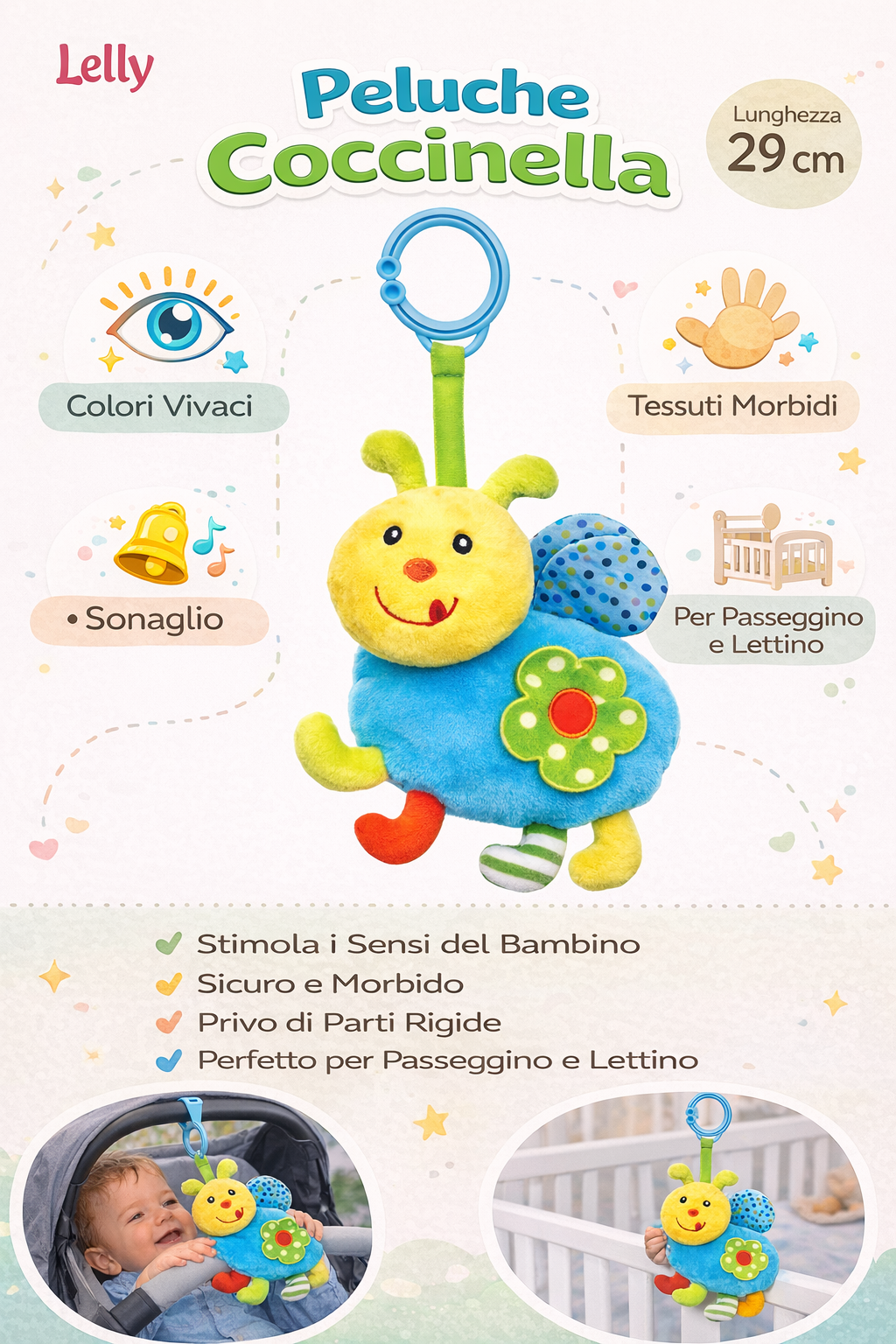 Peluche Coccinella con Giochi Neonato Cm. 29 Venturelli - 785114/2