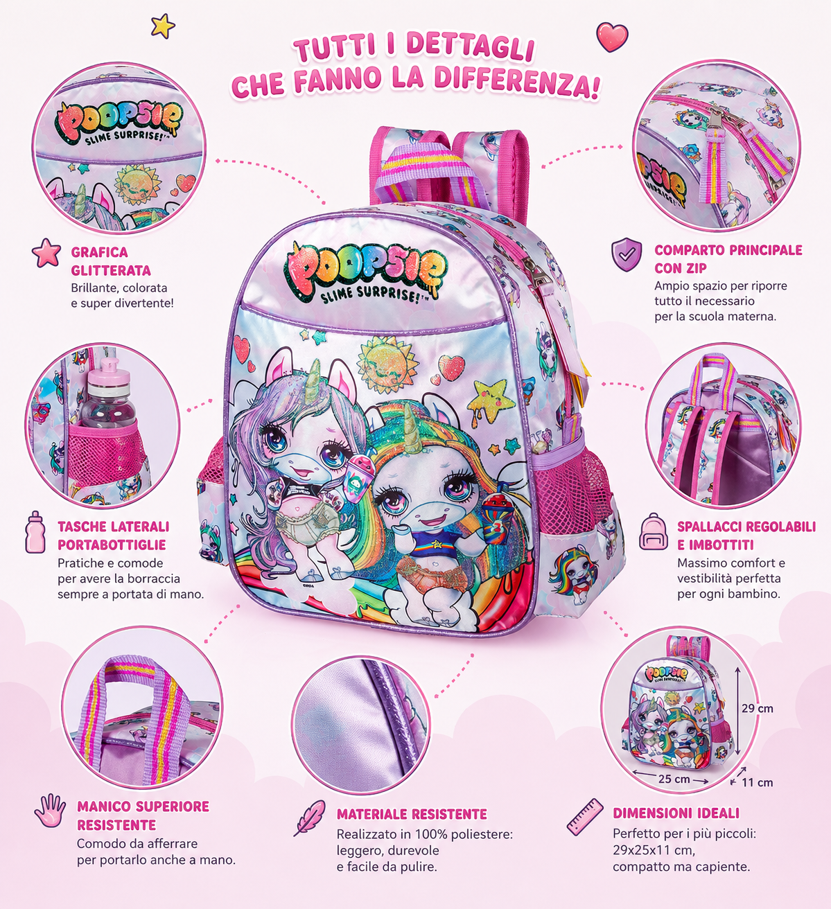 Zaino Asilo Poppies Surprise Unicorn Scuola Bambina Cm.29x25x11-20216