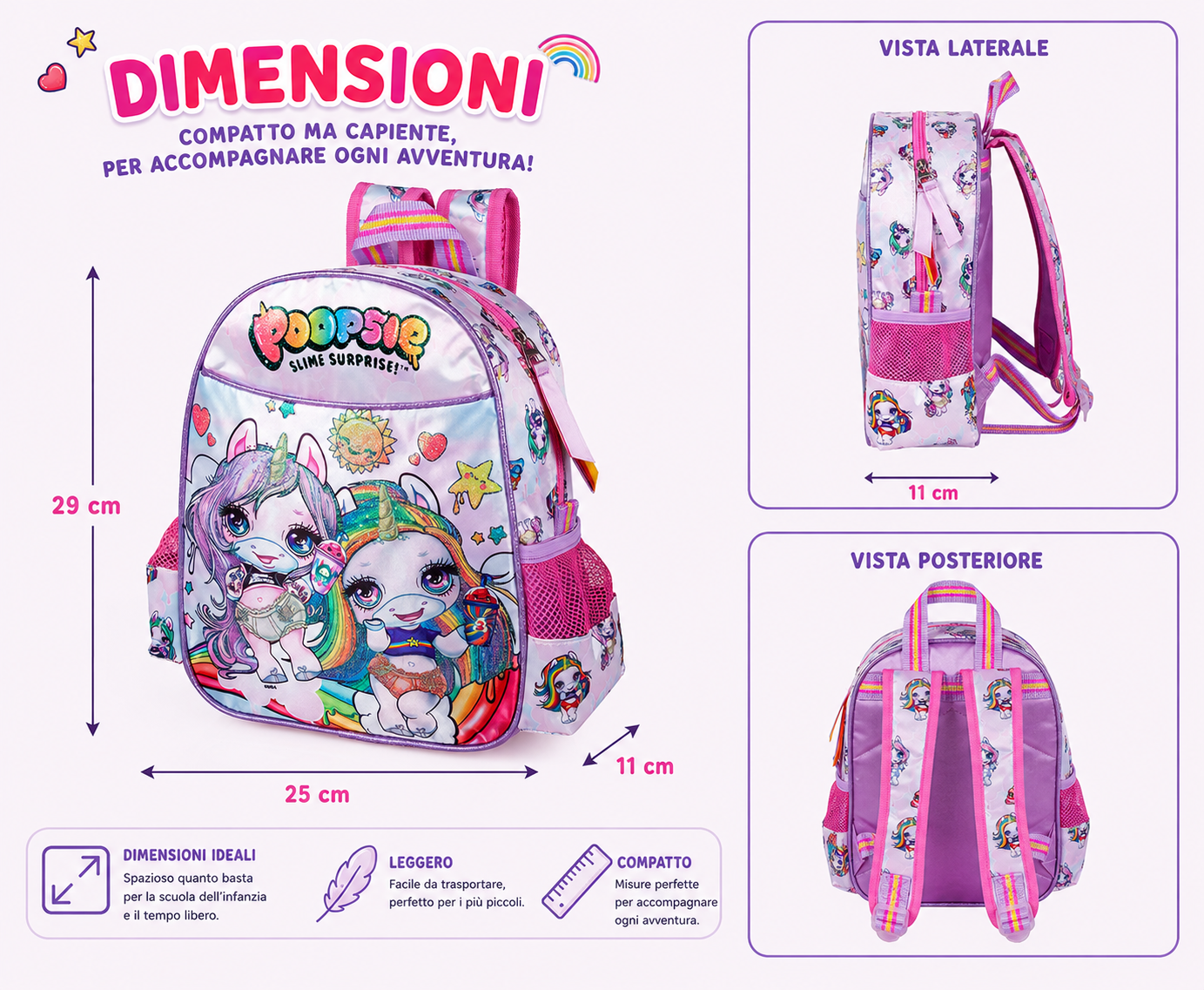 Zaino Asilo Poppies Surprise Unicorn Scuola Bambina Cm.29x25x11-20216