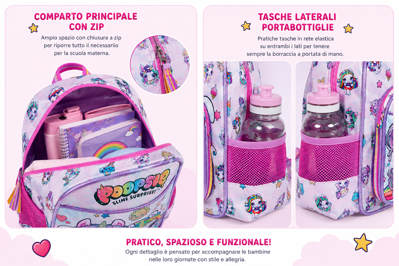 Zaino Asilo Poppies Surprise Unicorn Scuola Bambina Cm.29x25x11-20216