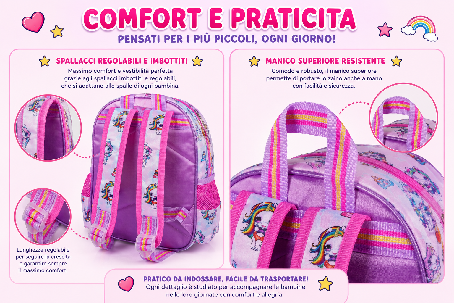 Zaino Asilo Poppies Surprise Unicorn Scuola Bambina Cm.29x25x11-20216