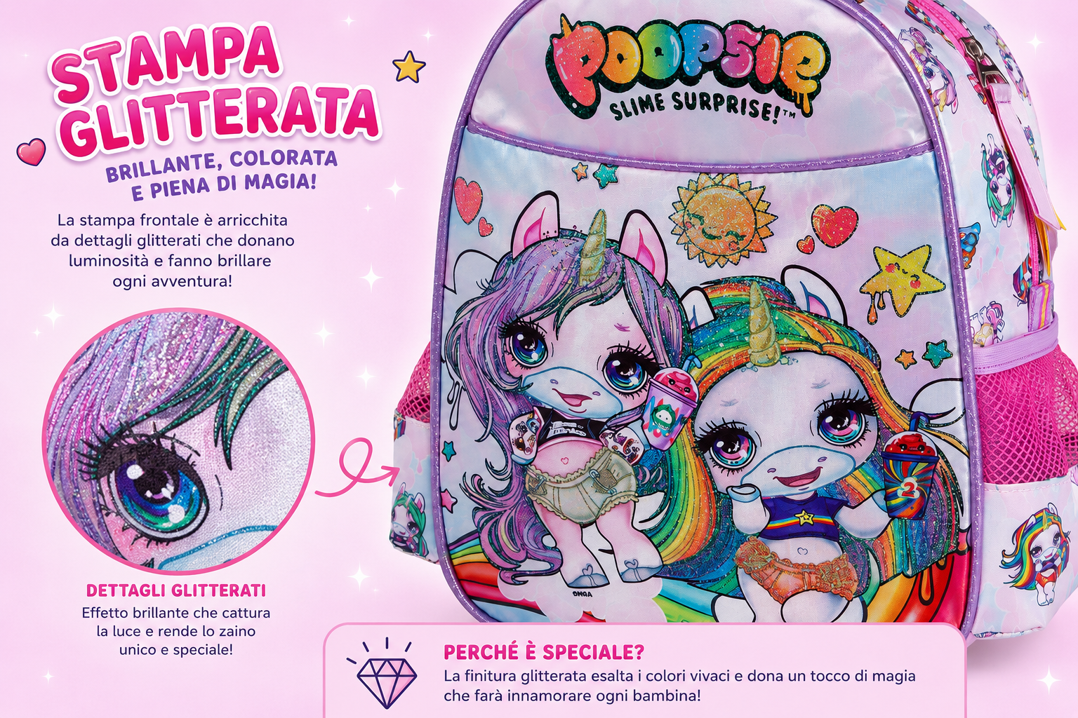 Zaino Asilo Poppies Surprise Unicorn Scuola Bambina Cm.29x25x11-20216