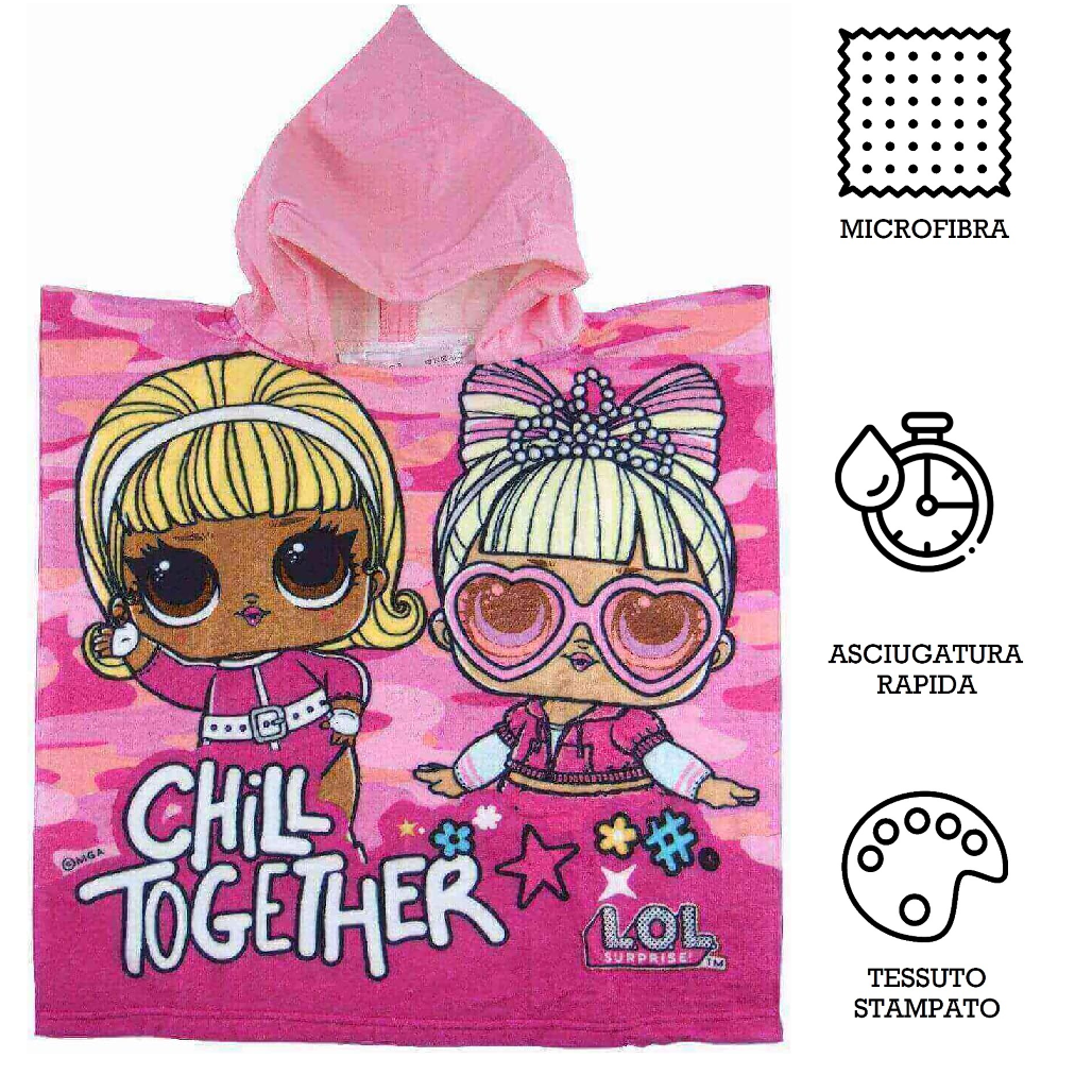 Poncho Mare Lol Surprise Asciugamano Accappatoio Microcotone Cm110x55 100%pl- lo 0075