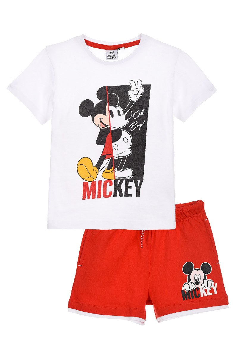 Completo Estivo Topolino Mickey Mouse DISNEY Short+t-Shirt Bambino Sun City 3/8 Anni-Et1200bianco
