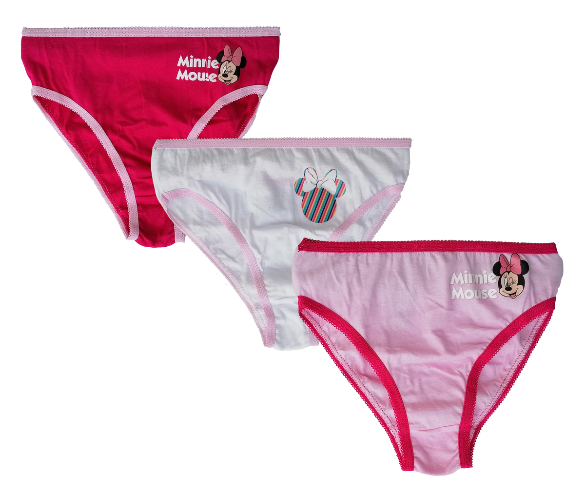 Set 3 Mutandine Minnie Mouse DISNEY Slip 100% Cotone 3/8 Anni Bambina - 0674
