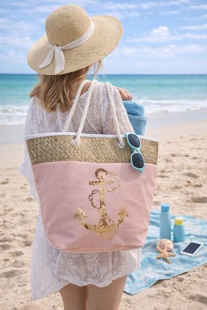 Borsa Mare Ad Trend in Paglia Borsa Spiaggia Tempo Libero Paillettes 55 X 18 X H.41 CM - 66628/r