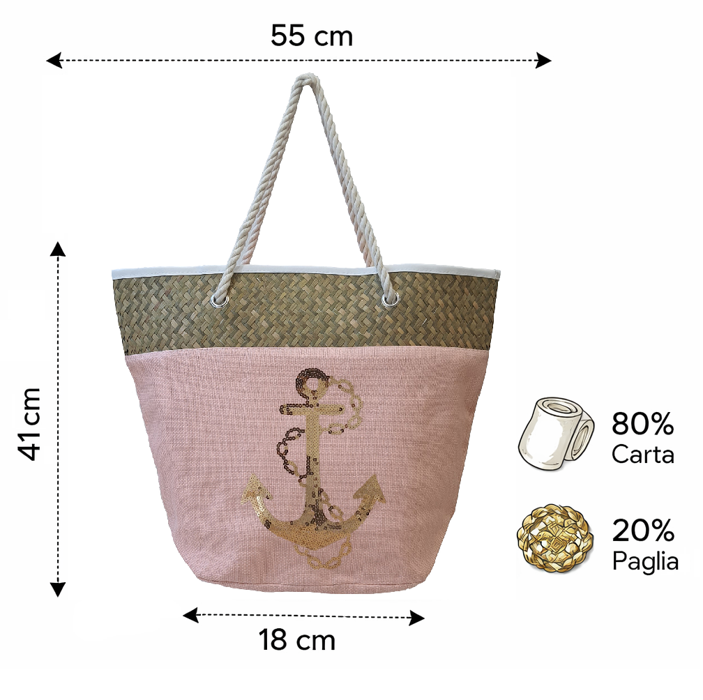 Borsa Mare Ad Trend in Paglia Borsa Spiaggia Tempo Libero Paillettes 55 X 18 X H.41 CM - 66628/r