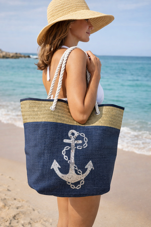 Borsa Mare Ad Trend in Paglia Borsa Spiaggia Tempo Libero Paillettes 55 X 18 X H.41 CM - 66628/b
