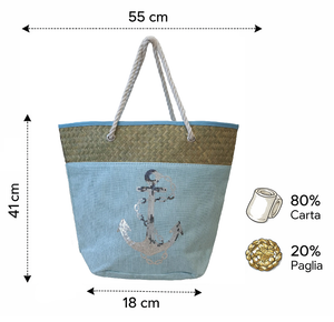 Borsa Mare Ad Trend in Paglia Borsa Spiaggia Tempo Libero Paillettes 55 X 18 X H.41 CM - 66628/c