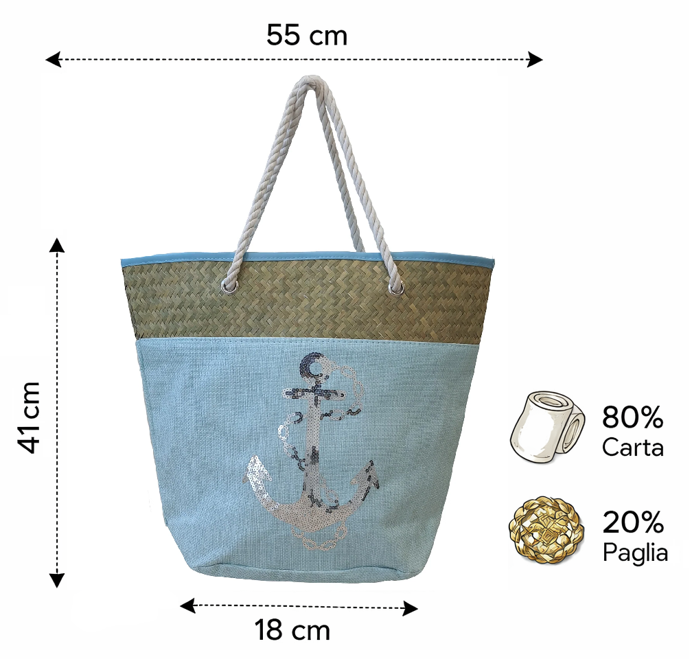 Borsa Mare Ad Trend in Paglia Borsa Spiaggia Tempo Libero Paillettes 55 X 18 X H.41 CM - 66628/c