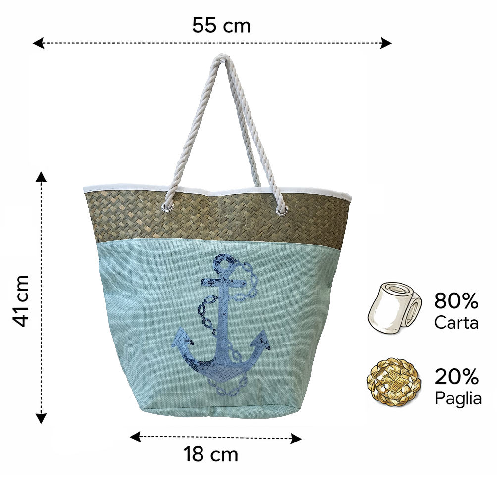 Borsa Mare Ad Trend in Paglia Borsa Spiaggia Tempo Libero Paillettes 55 X 18 X H.41 CM - 66628/t