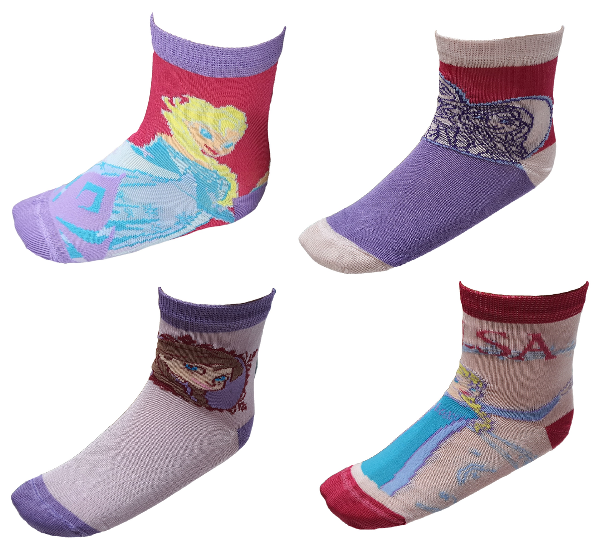 Calzini Frozen DISNEY Elsa Anna in Cotone Mercerizzato 4 Paia Taglie 23/34 - Fro0619
