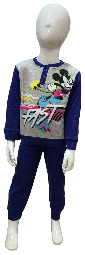 Pigiama Lungo Mickey Mouse DISNEY Topolino T-Shirt Pantalone 100% Cotone Interlock 3/6 Anni - 0927/b