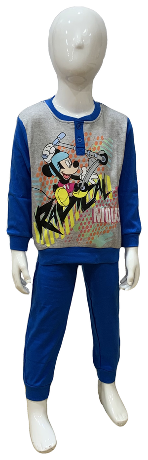 Pigiama Lungo Mickey Mouse DISNEY Topolino T-Shirt Pantalone 100% Cotone Interlock 3/6 Anni - 0927/c