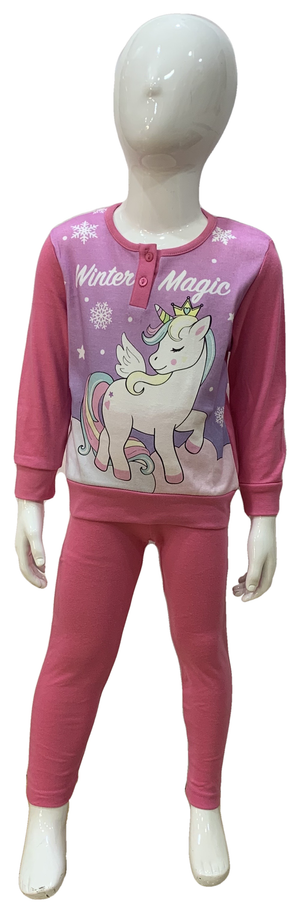 Pigiama Lungo Unicorno T-Shirt Leggins 100% Cotone Interlock 3/8 Anni - 1038/f